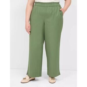 Lane Bryant Pull On Wide Leg Soft Pants Womens Plus Size 20 Bronze Green Pockets